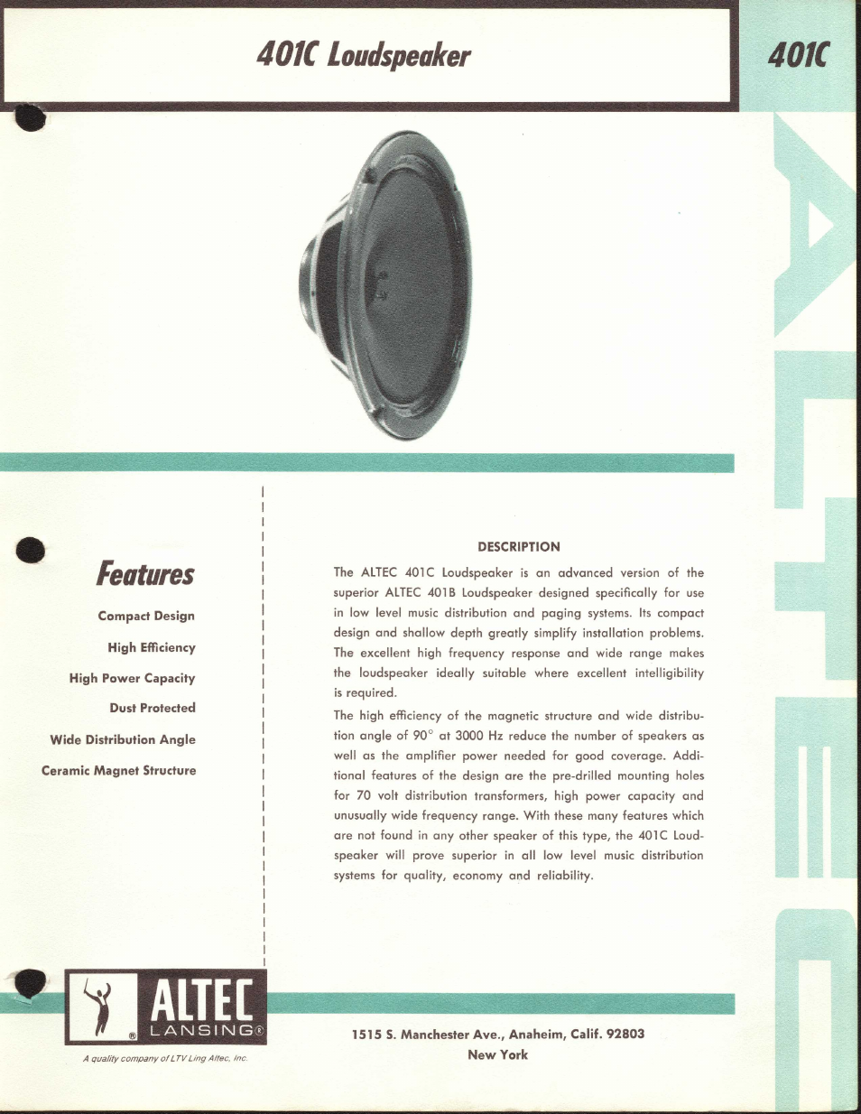 Altec Lansing 401C User Manual | 2 pages