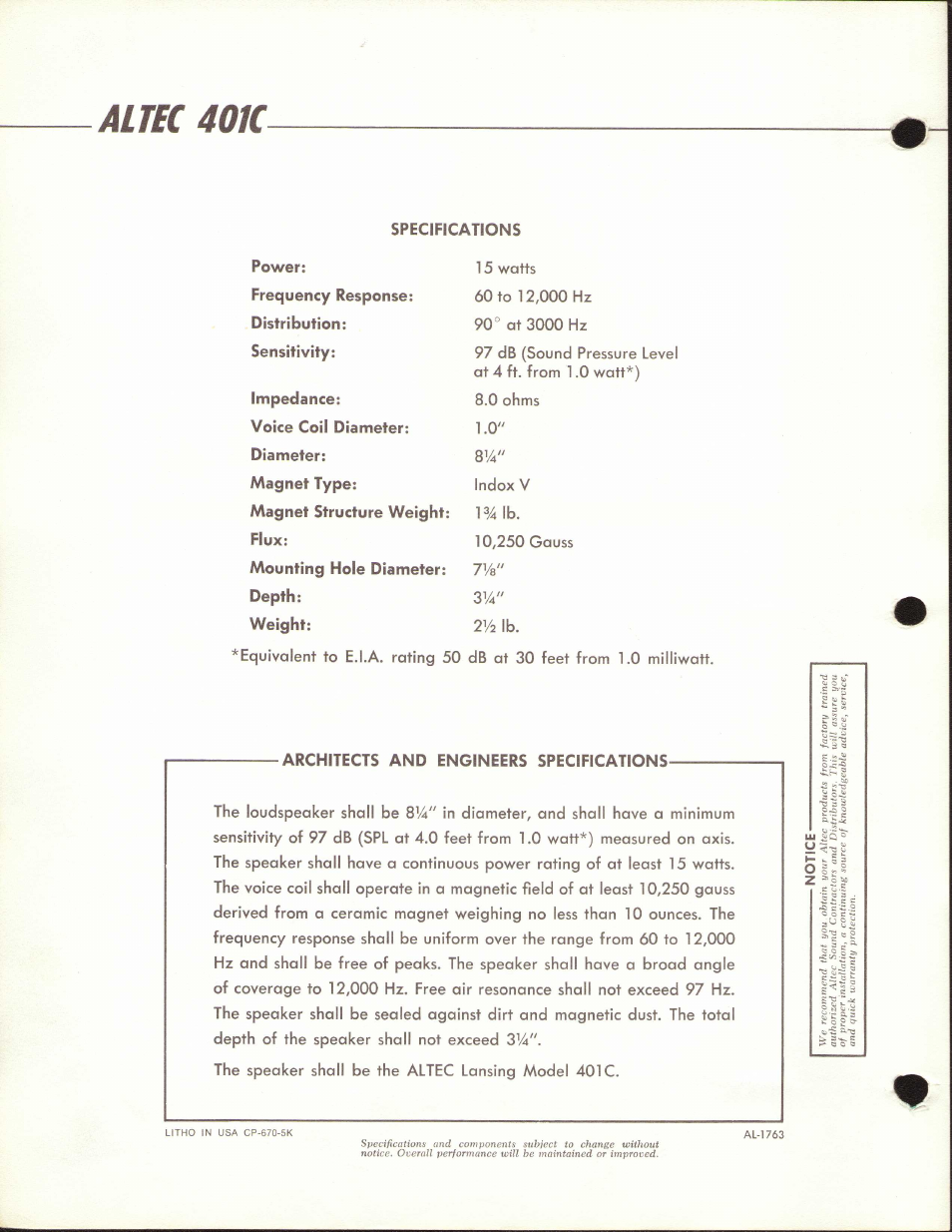 Altec 40k | Altec Lansing 401C User Manual | Page 2 / 2