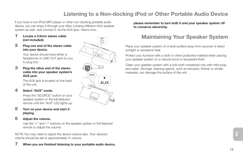 Maintaining your speaker system | Altec Lansing IN MOTION IMT520 User Manual | Page 15 / 76