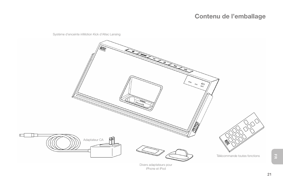Contenu de l’emballage | Altec Lansing IN MOTION IMT520 User Manual | Page 23 / 76