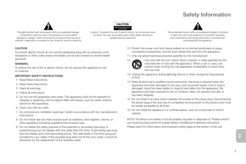 Safety information | Altec Lansing IN MOTION IMT520 User Manual | Page 3 / 76