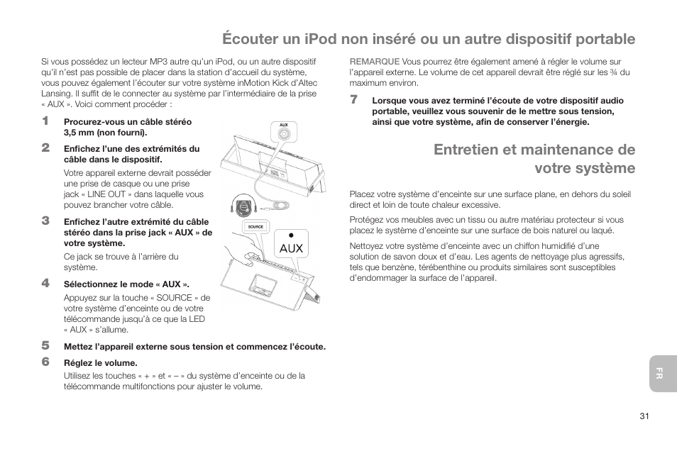 Entretien et maintenance de votre système | Altec Lansing IN MOTION IMT520 User Manual | Page 33 / 76