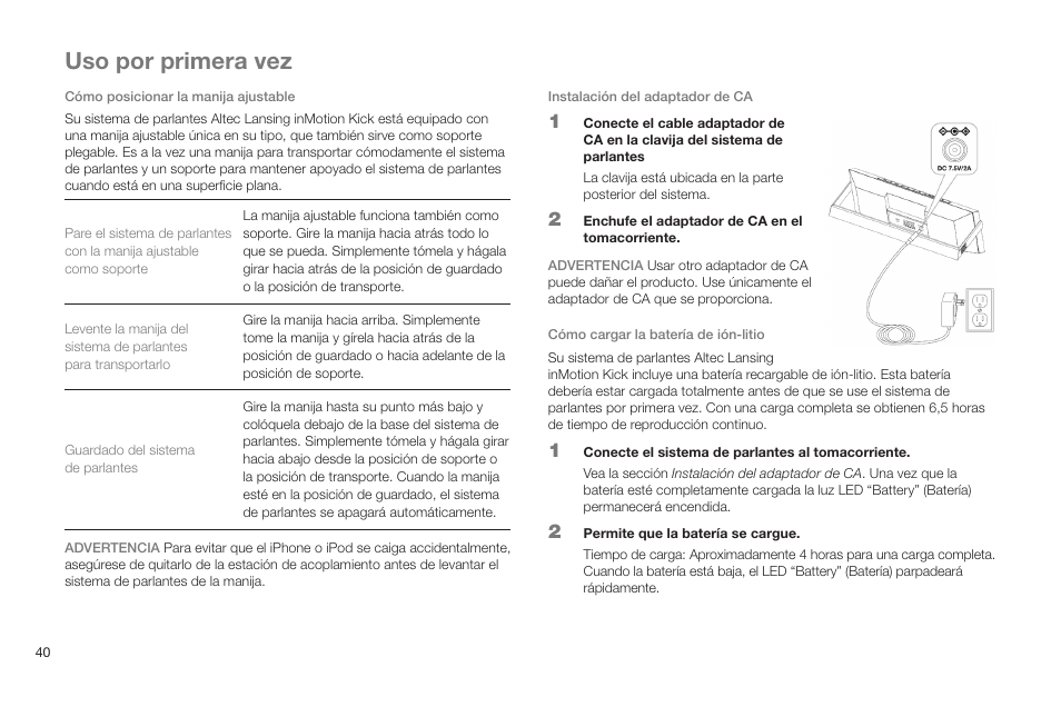 Uso por primera vez | Altec Lansing IN MOTION IMT520 User Manual | Page 42 / 76