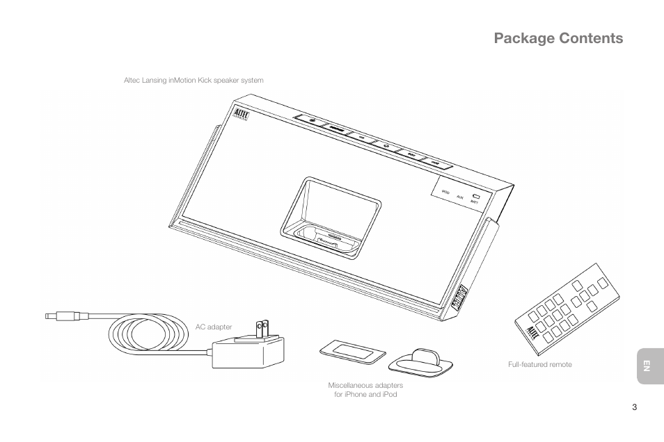 Package contents | Altec Lansing IN MOTION IMT520 User Manual | Page 5 / 76