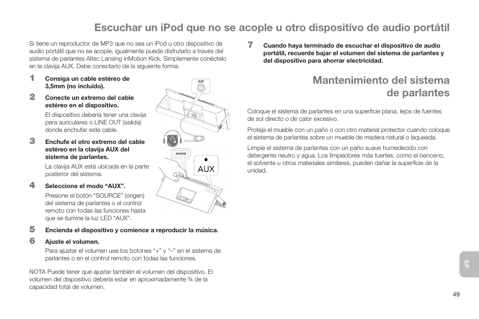 Mantenimiento del sistema de parlantes | Altec Lansing IN MOTION IMT520 User Manual | Page 51 / 76