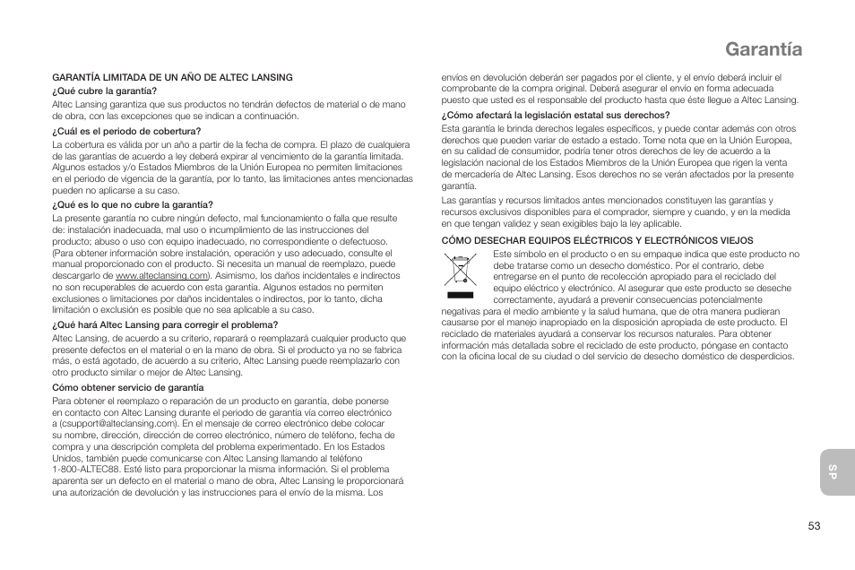 Garantía | Altec Lansing IN MOTION IMT520 User Manual | Page 55 / 76