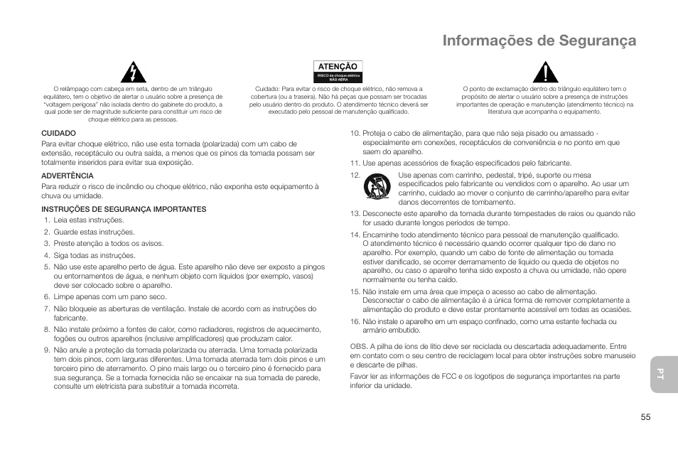 Informações de segurança | Altec Lansing IN MOTION IMT520 User Manual | Page 57 / 76