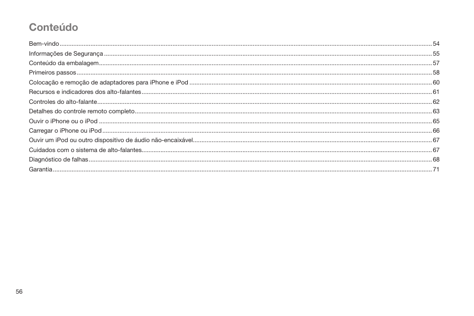 Conteúdo | Altec Lansing IN MOTION IMT520 User Manual | Page 58 / 76