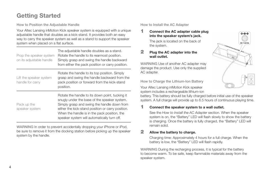 Getting started | Altec Lansing IN MOTION IMT520 User Manual | Page 6 / 76