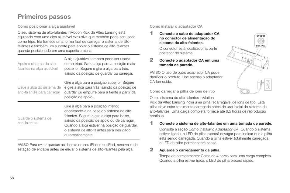 Primeiros passos | Altec Lansing IN MOTION IMT520 User Manual | Page 60 / 76