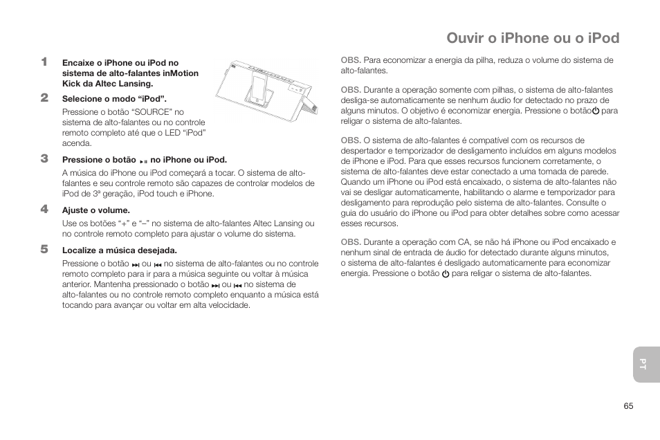 Ouvir o iphone ou o ipod | Altec Lansing IN MOTION IMT520 User Manual | Page 67 / 76