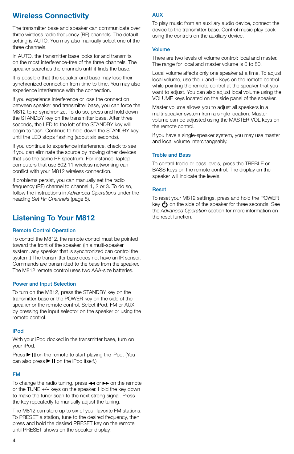 Wireless connectivity, Listening to your m812 | Altec Lansing Octiv AIR A11964 R07 User Manual | Page 4 / 12