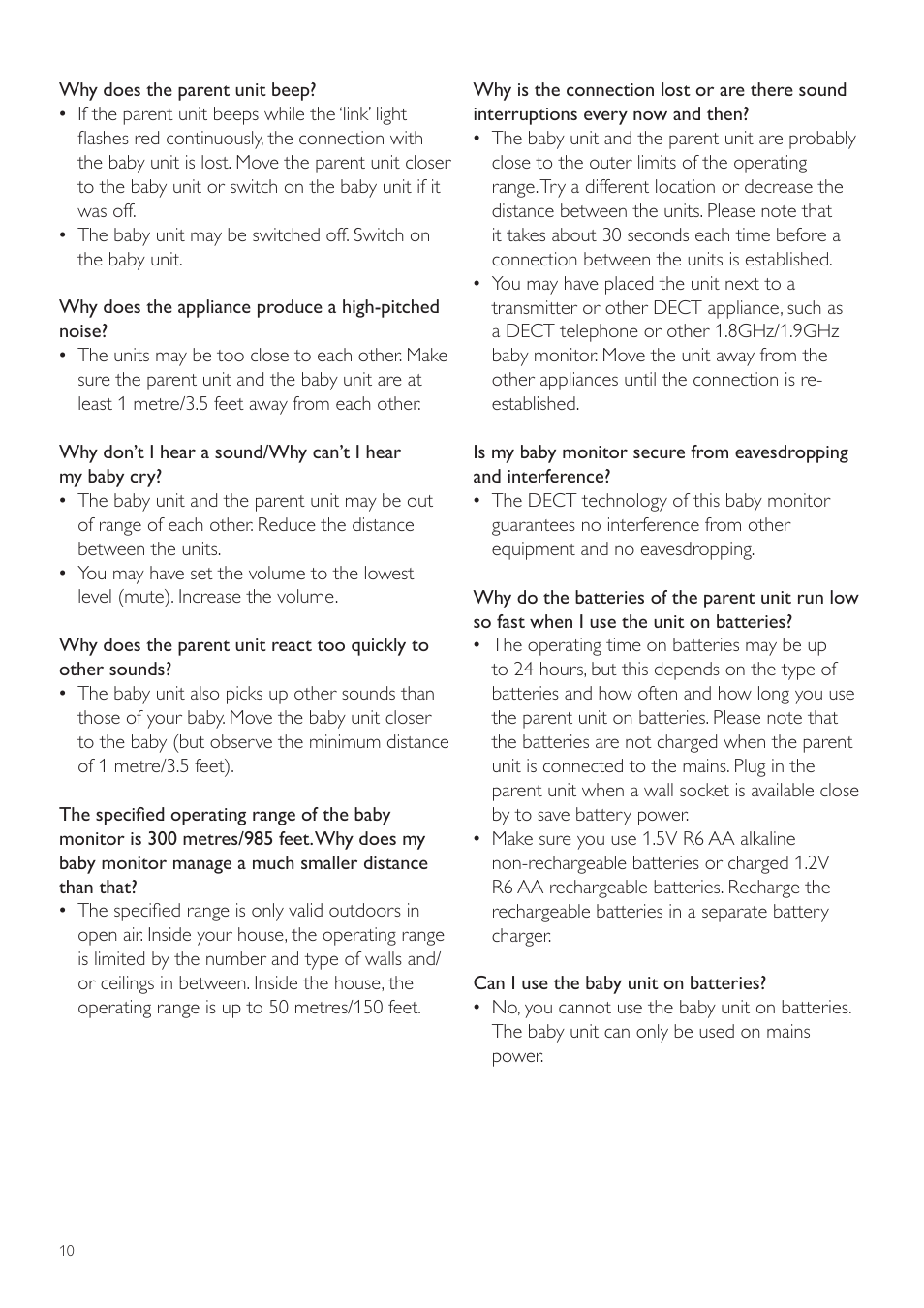 Philips AVENT Vigilabebés DECT User Manual | Page 10 / 72