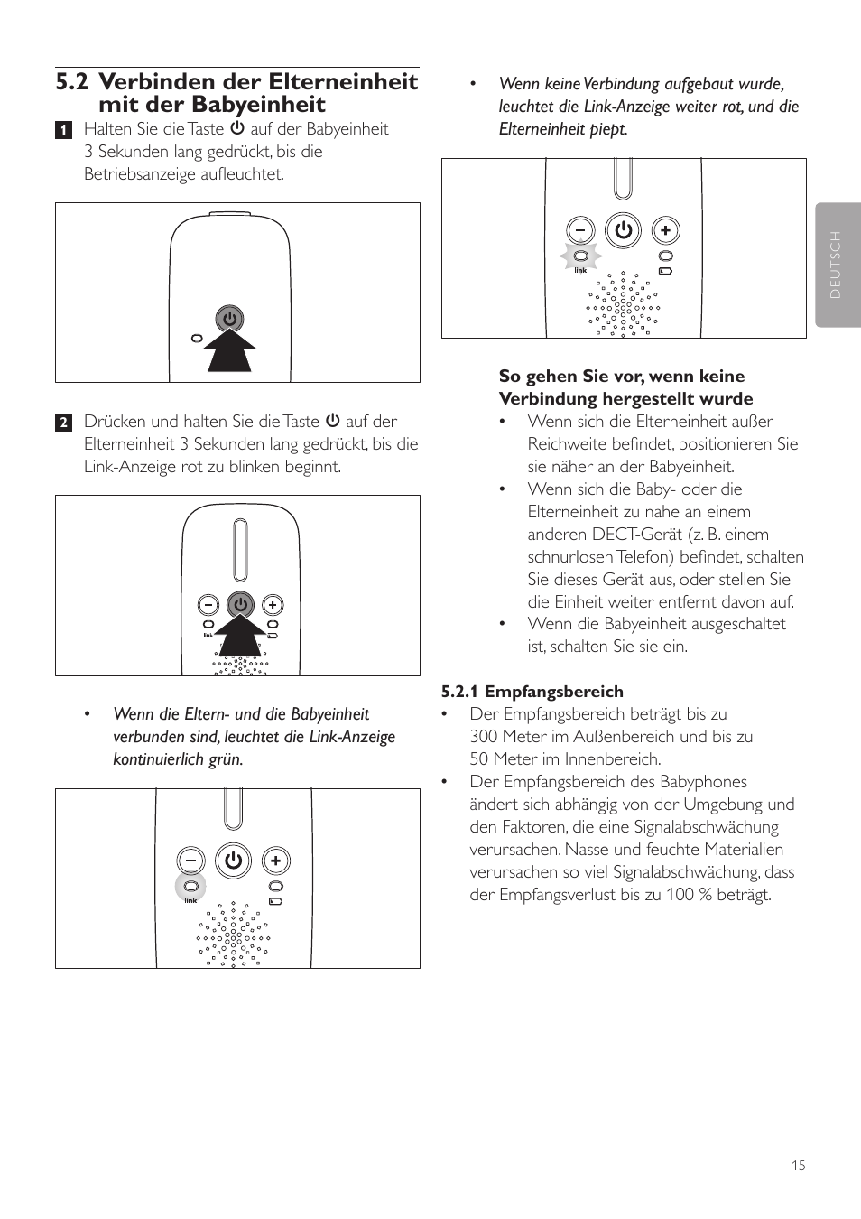 2 verbinden der elterneinheit mit der babyeinheit | Philips AVENT Vigilabebés DECT User Manual | Page 15 / 72