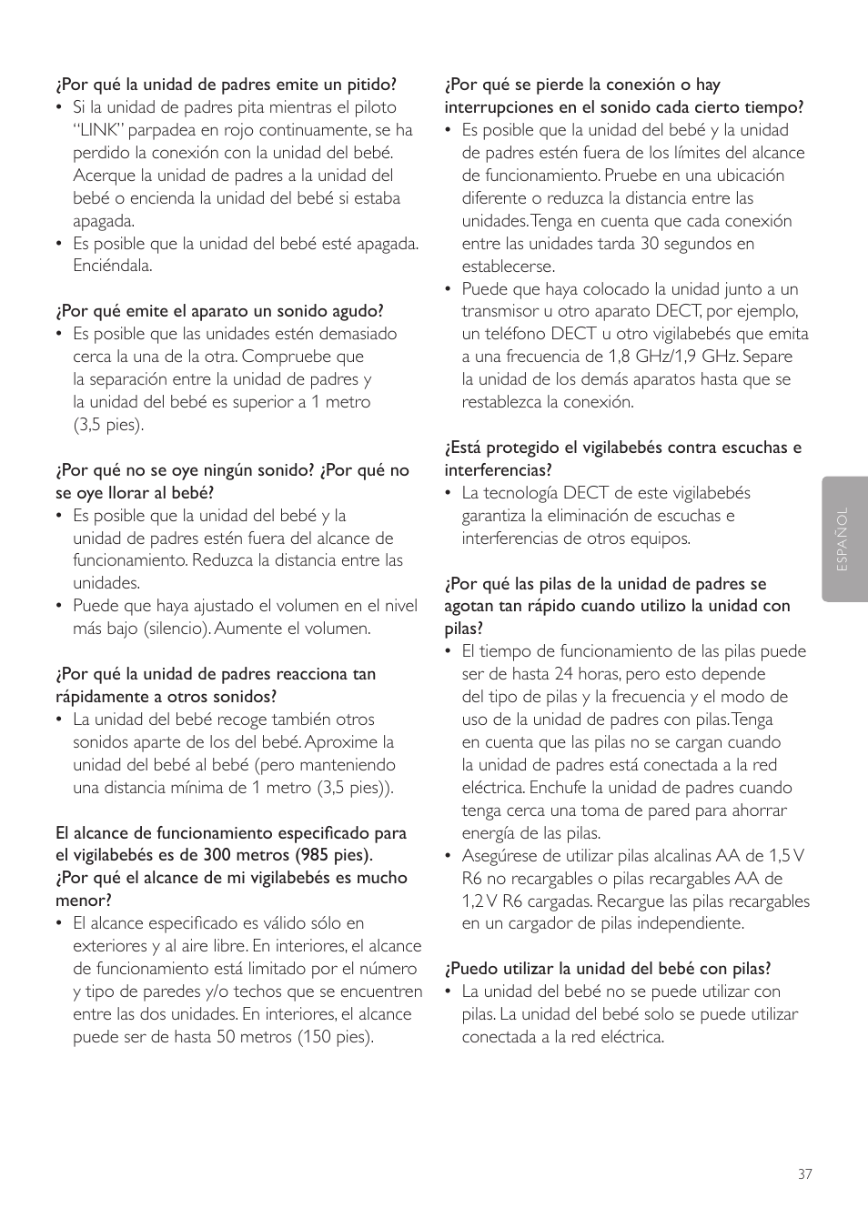 Philips AVENT Vigilabebés DECT User Manual | Page 37 / 72