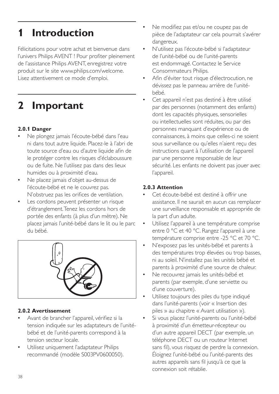 Français, Mode d’emploi, 1 introduction | 2 important | Philips AVENT Vigilabebés DECT User Manual | Page 38 / 72