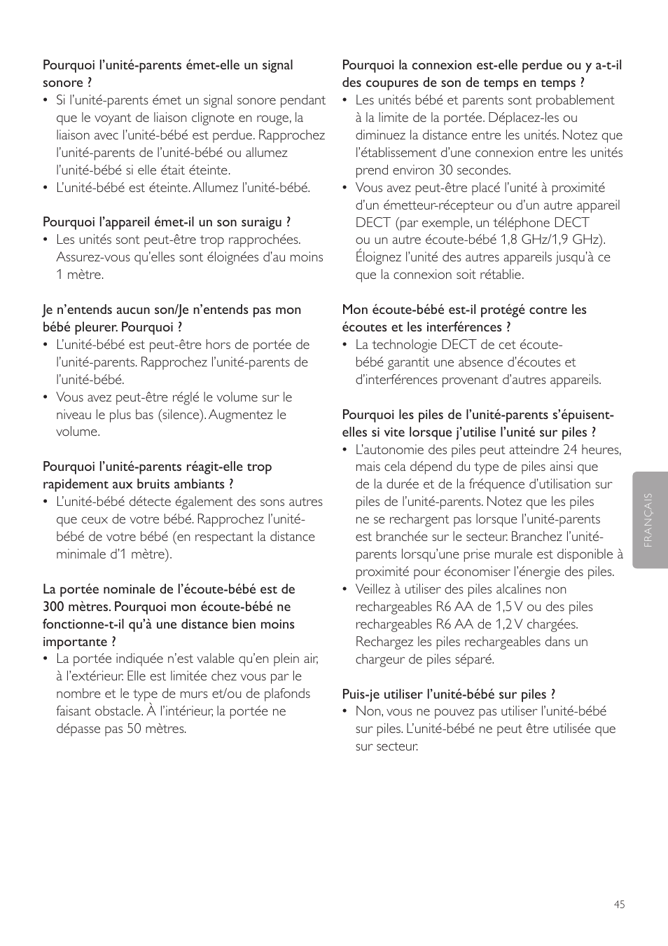 Philips AVENT Vigilabebés DECT User Manual | Page 45 / 72