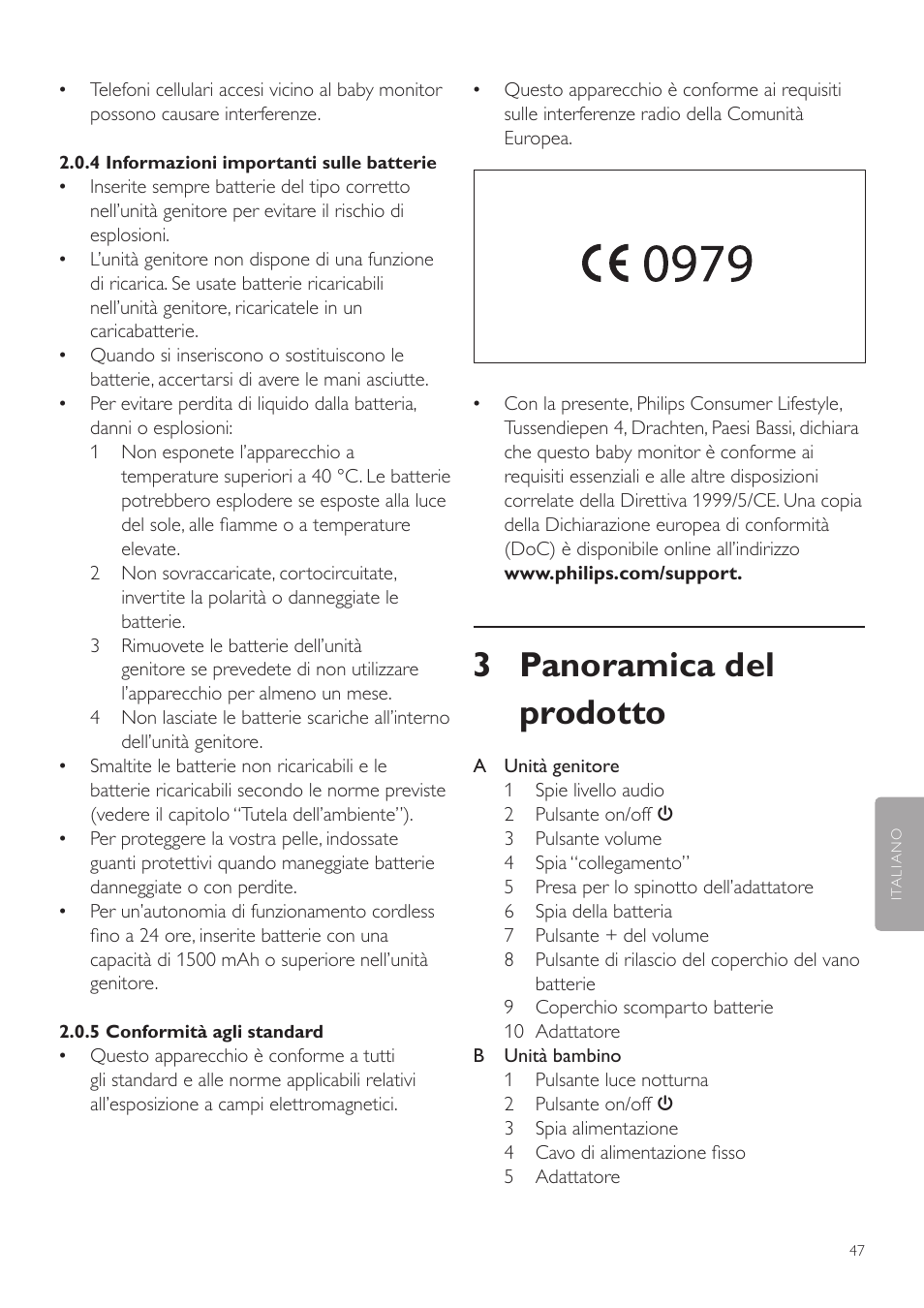 3 panoramica del prodotto | Philips AVENT Vigilabebés DECT User Manual | Page 47 / 72