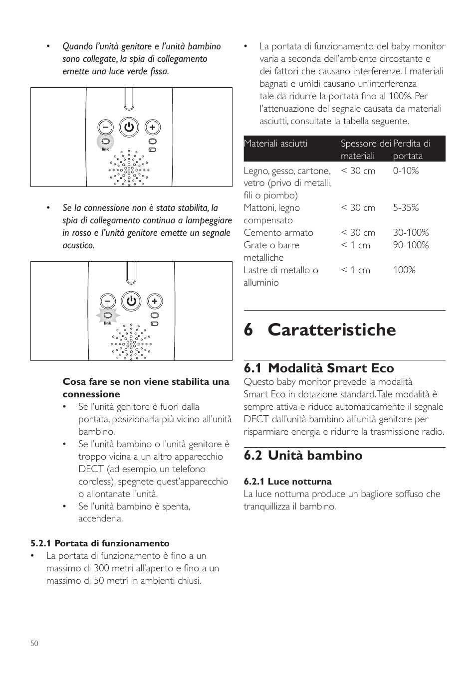 6 caratteristiche, 1 modalità smart eco, 2 unità bambino | Philips AVENT Vigilabebés DECT User Manual | Page 50 / 72