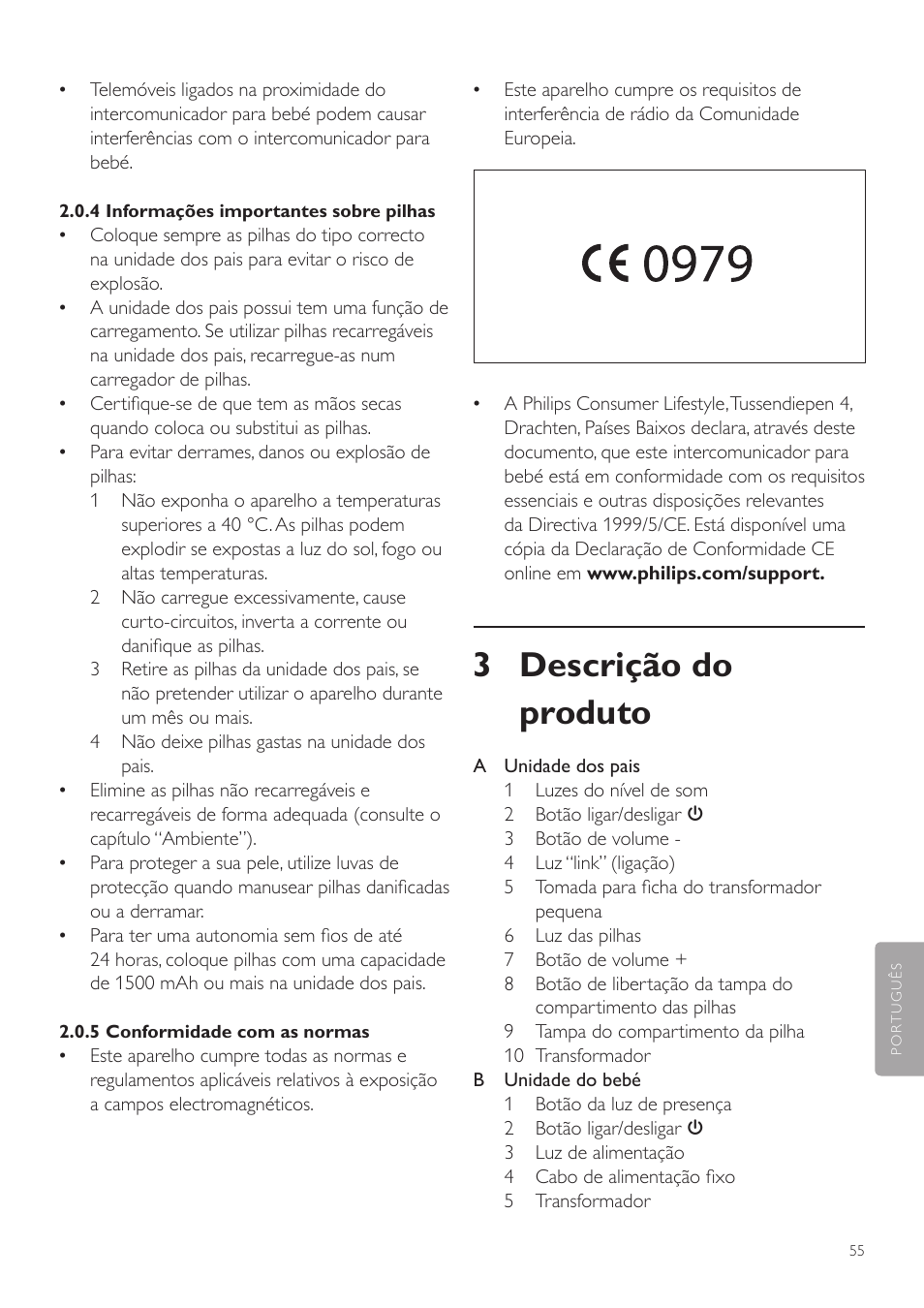 3 descrição do produto | Philips AVENT Vigilabebés DECT User Manual | Page 55 / 72