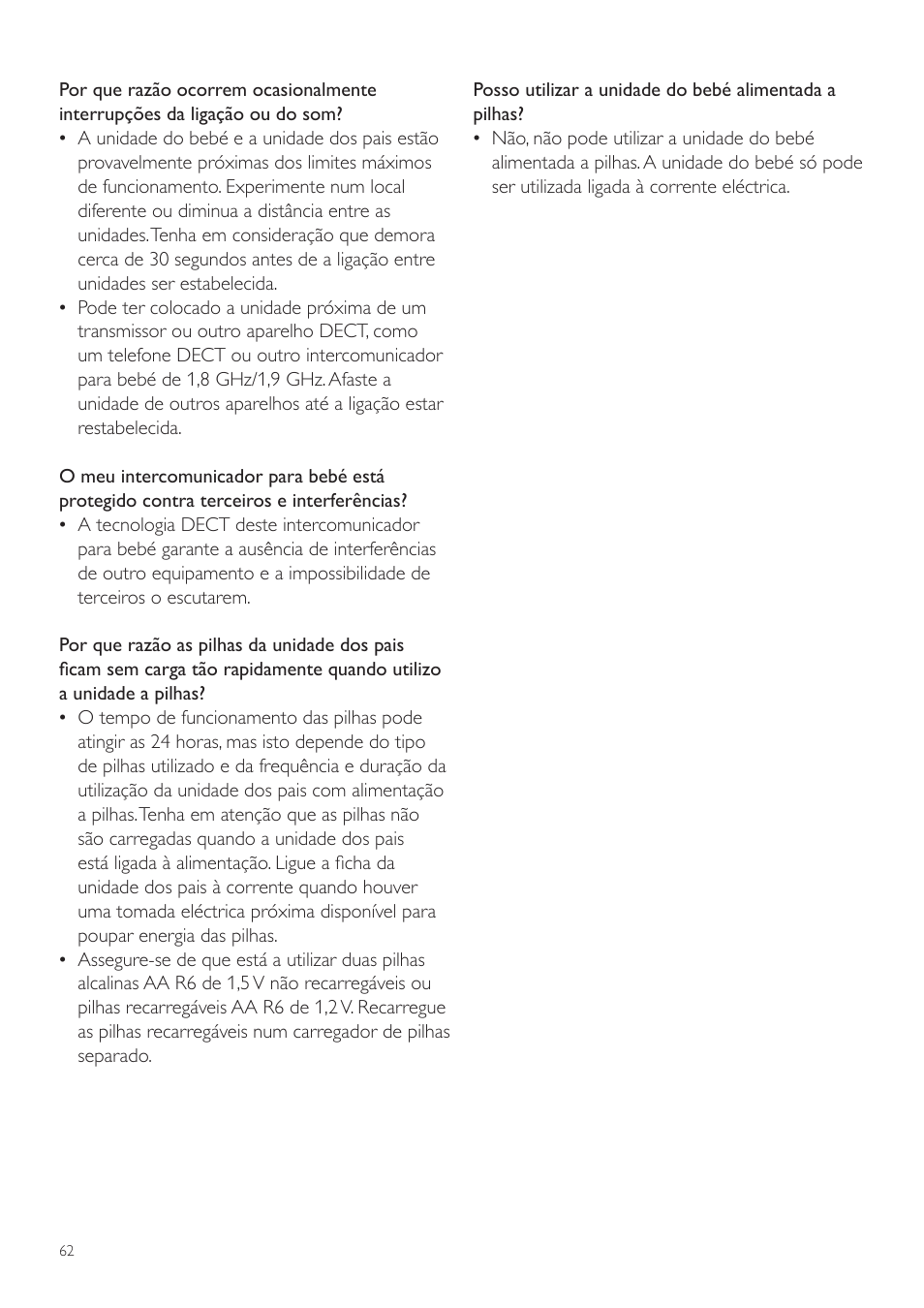 Philips AVENT Vigilabebés DECT User Manual | Page 62 / 72