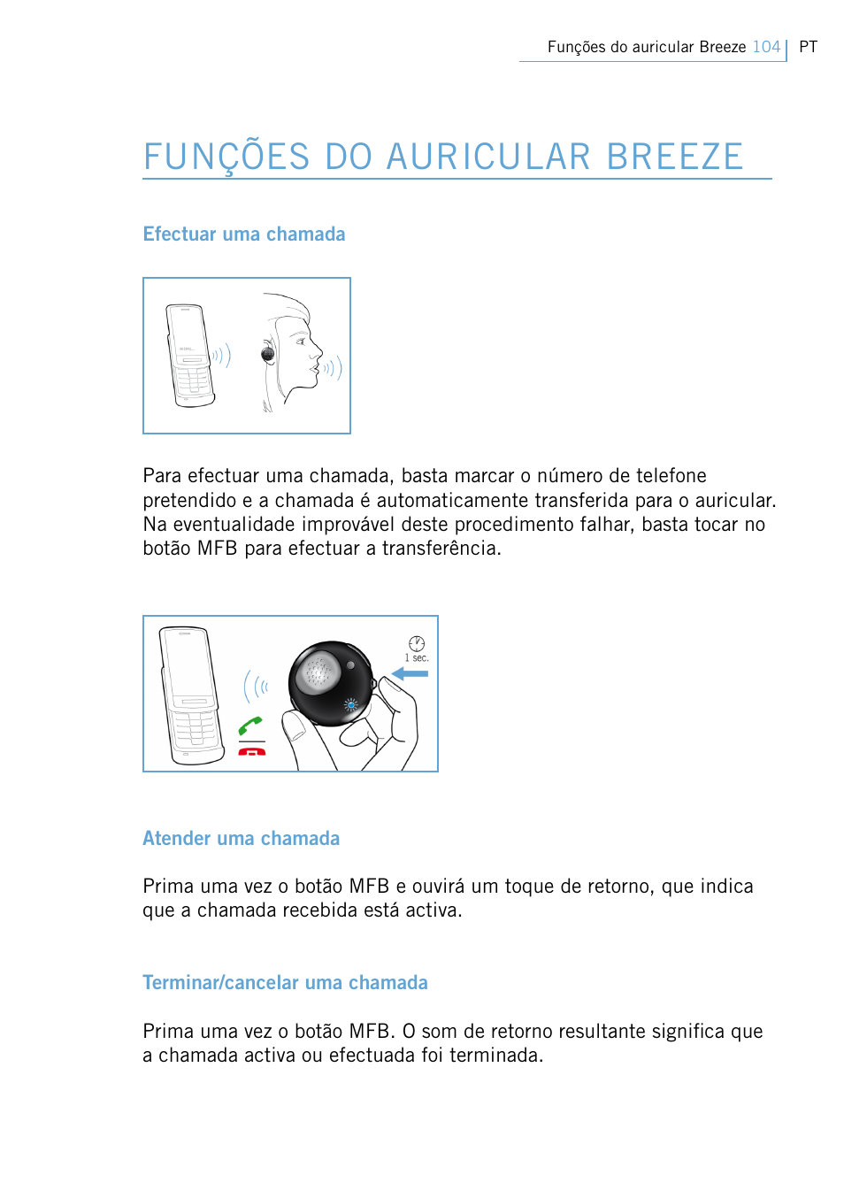 Funções do auricular breeze | Philips Swarovski Bluetooth a la moda User Manual | Page 106 / 194