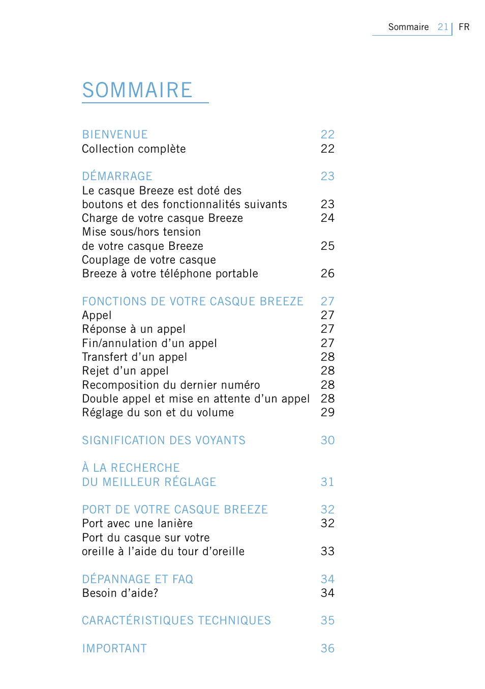 Mode d’emploi, Sommaire | Philips Swarovski Bluetooth a la moda User Manual | Page 23 / 194