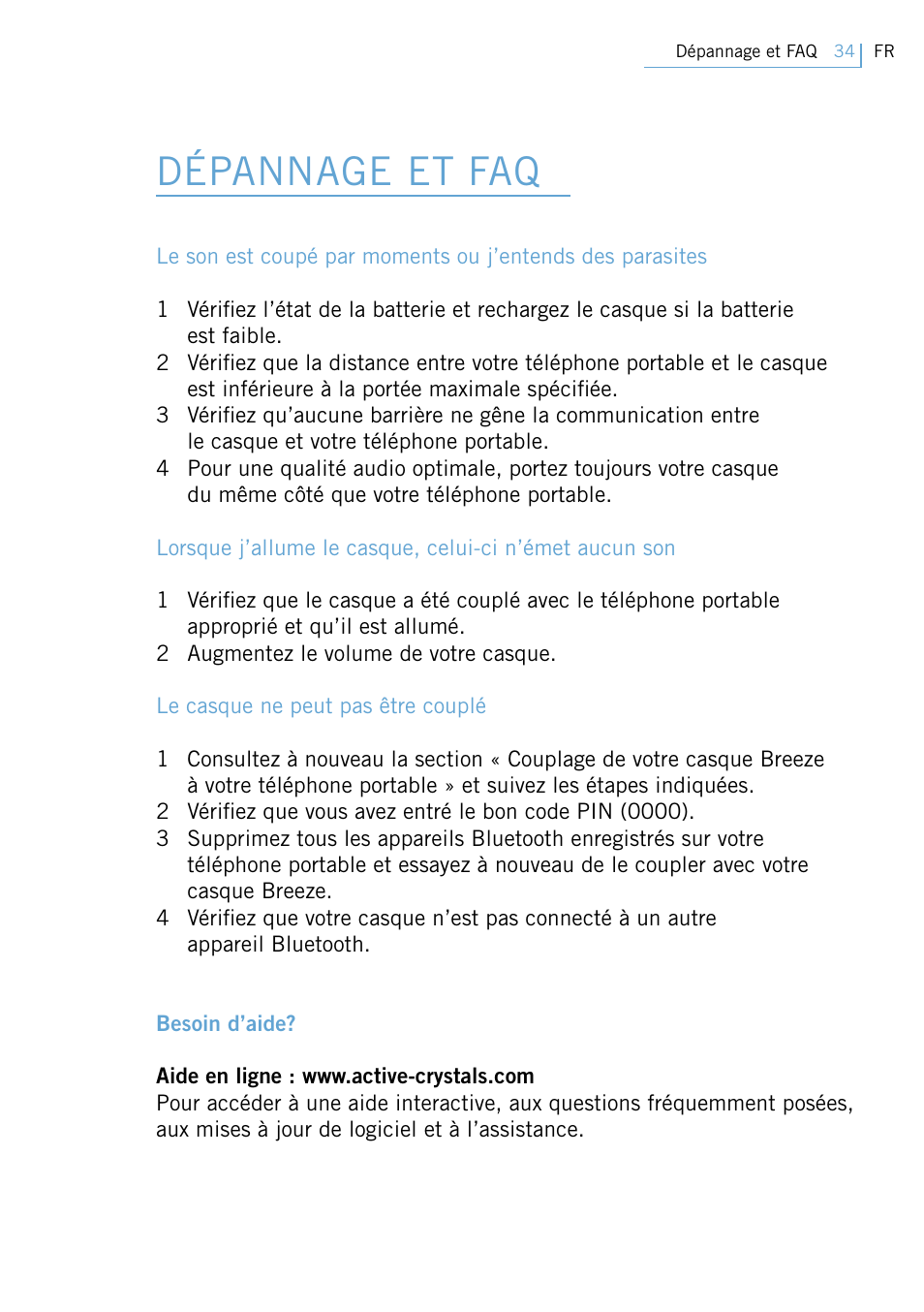 Dépannage et faq | Philips Swarovski Bluetooth a la moda User Manual | Page 36 / 194