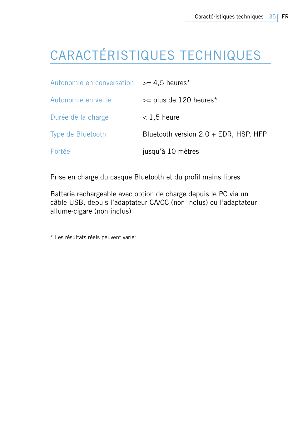 Caractéristiques techniques | Philips Swarovski Bluetooth a la moda User Manual | Page 37 / 194