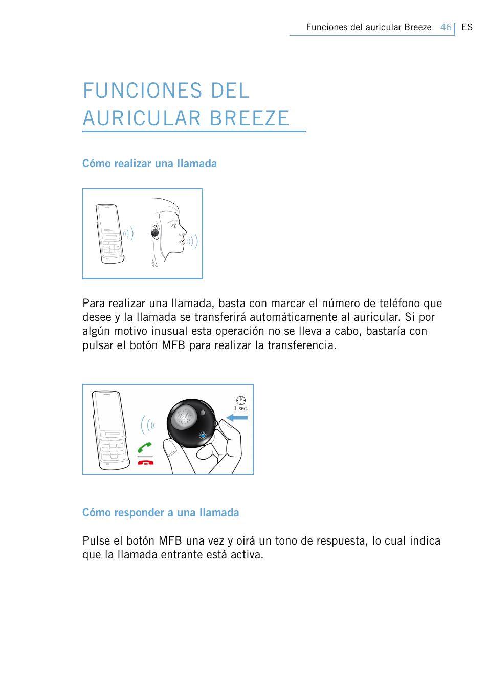 Funciones del auricular breeze | Philips Swarovski Bluetooth a la moda User Manual | Page 48 / 194