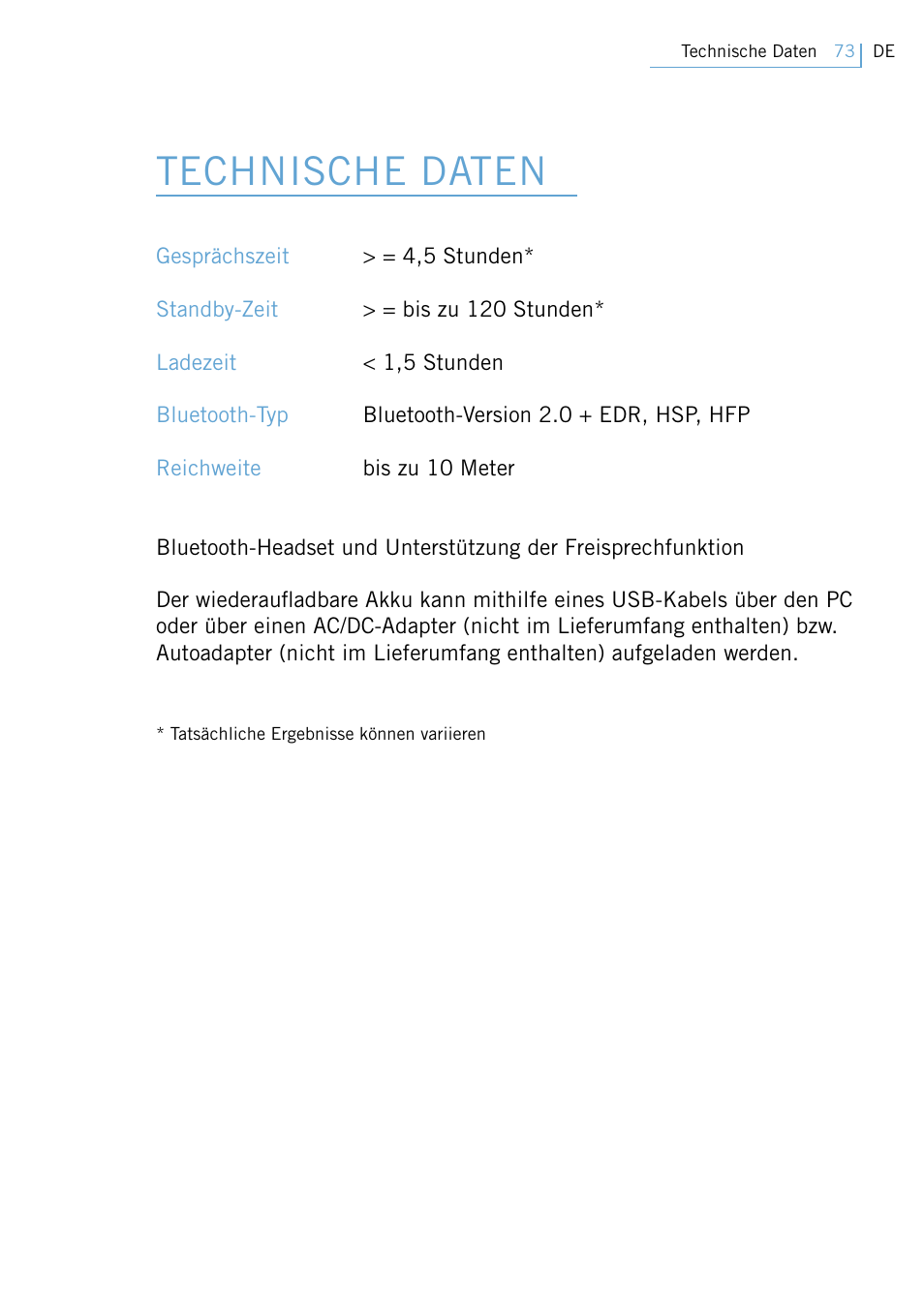 Technische daten | Philips Swarovski Bluetooth a la moda User Manual | Page 75 / 194