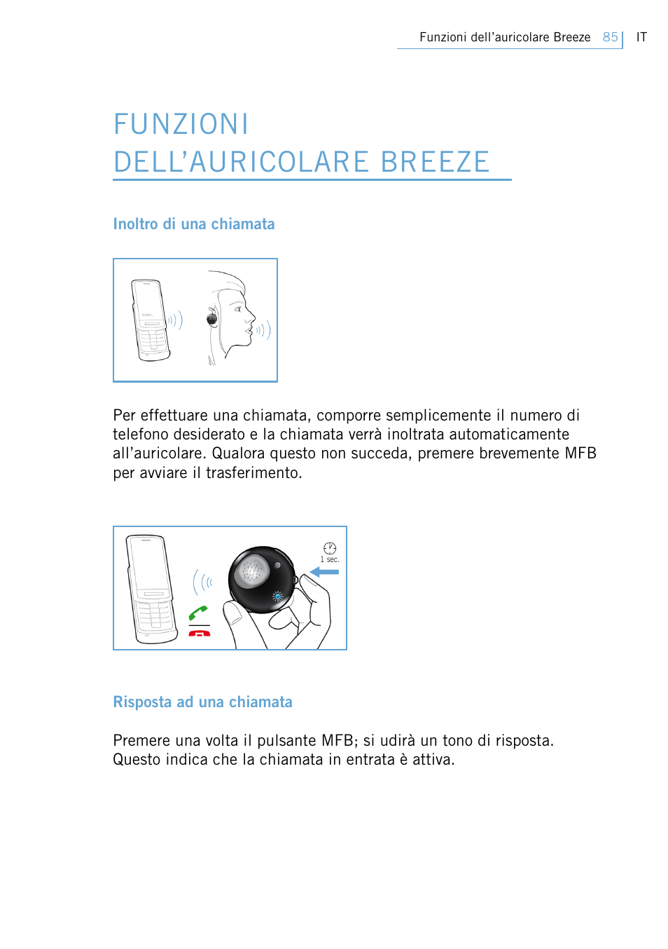 Funzioni dell’auricolare breeze | Philips Swarovski Bluetooth a la moda User Manual | Page 87 / 194