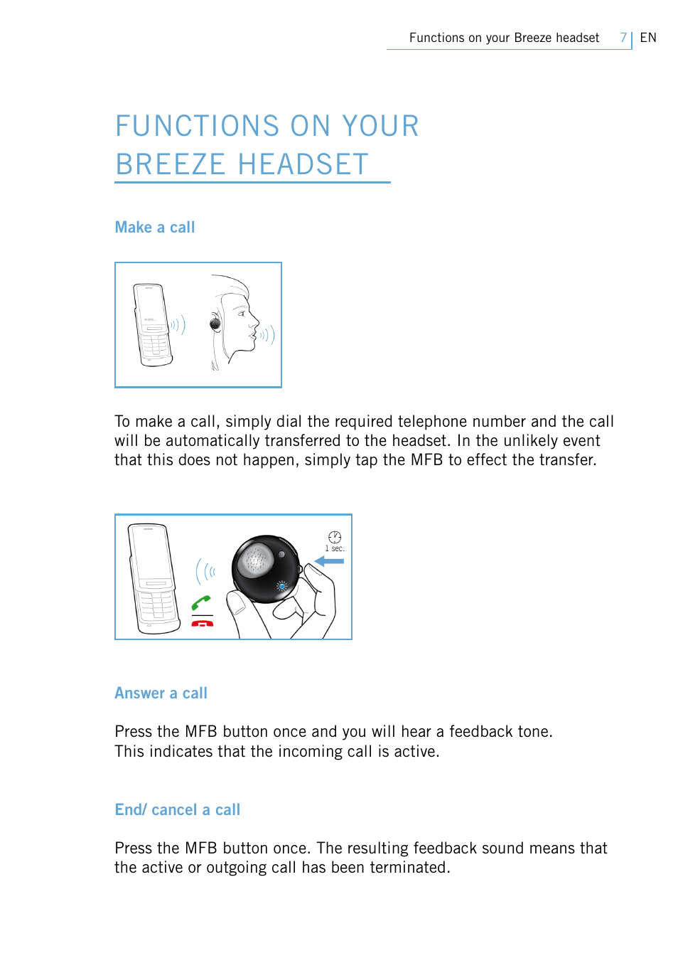 Functions on your breeze headset | Philips Swarovski Bluetooth a la moda User Manual | Page 9 / 194