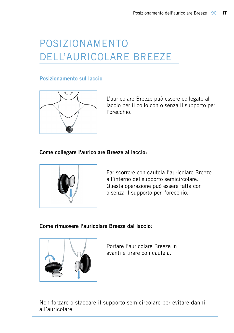 Posizionamento dell’auricolare breeze | Philips Swarovski Bluetooth a la moda User Manual | Page 92 / 194