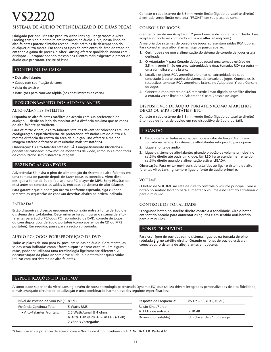 Vs2220 | Altec Lansing VS2220 User Manual | Page 13 / 16