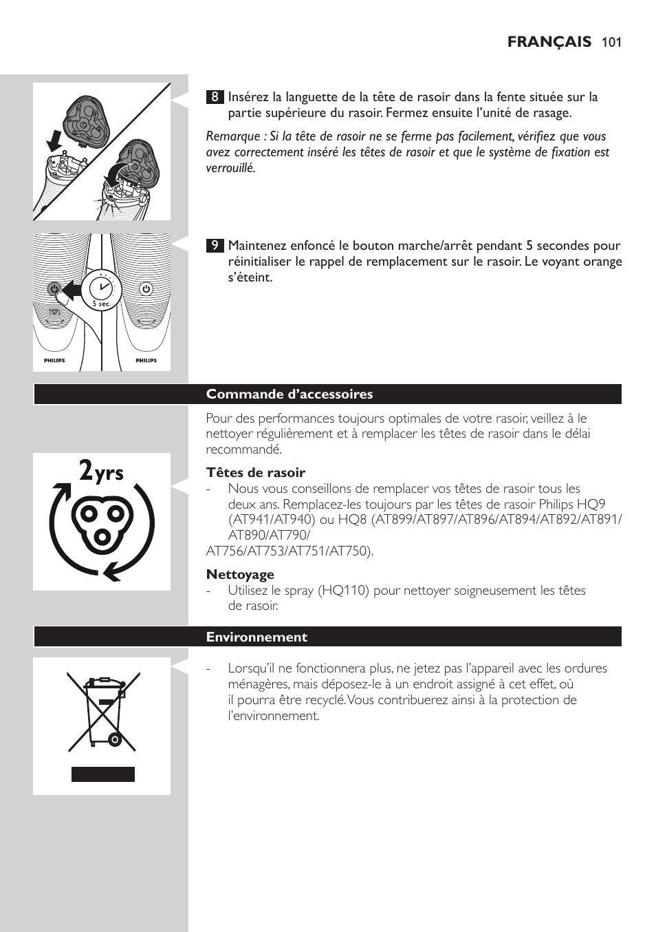 Philips NIVEA AquaTouch afeitadora eléctrica en mojado y seco User Manual | Page 101 / 190