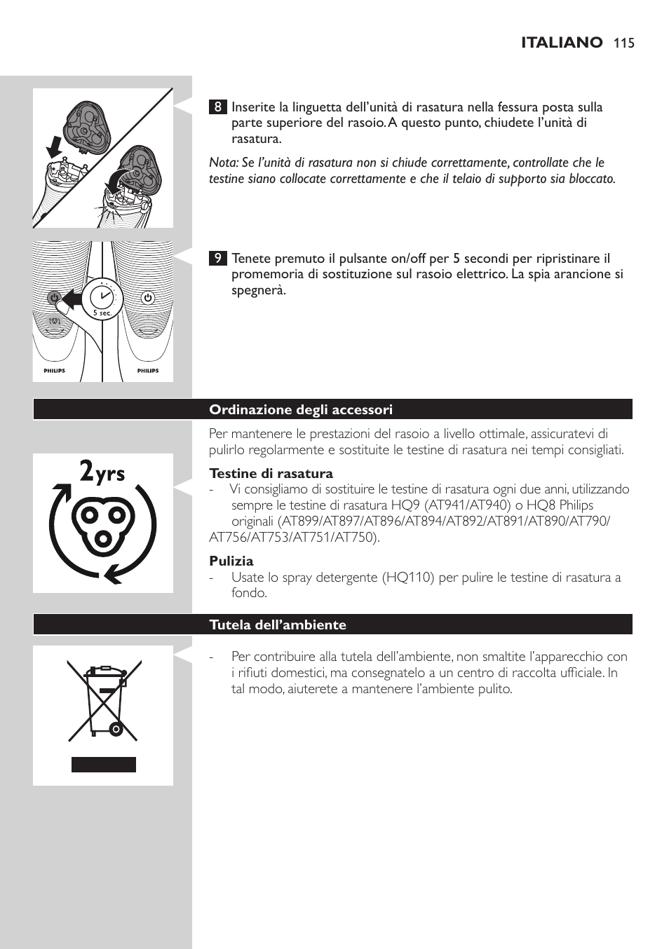 Philips NIVEA AquaTouch afeitadora eléctrica en mojado y seco User Manual | Page 115 / 190