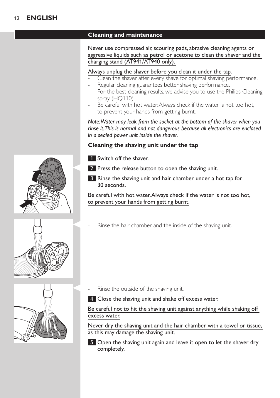 Philips NIVEA AquaTouch afeitadora eléctrica en mojado y seco User Manual | Page 12 / 190