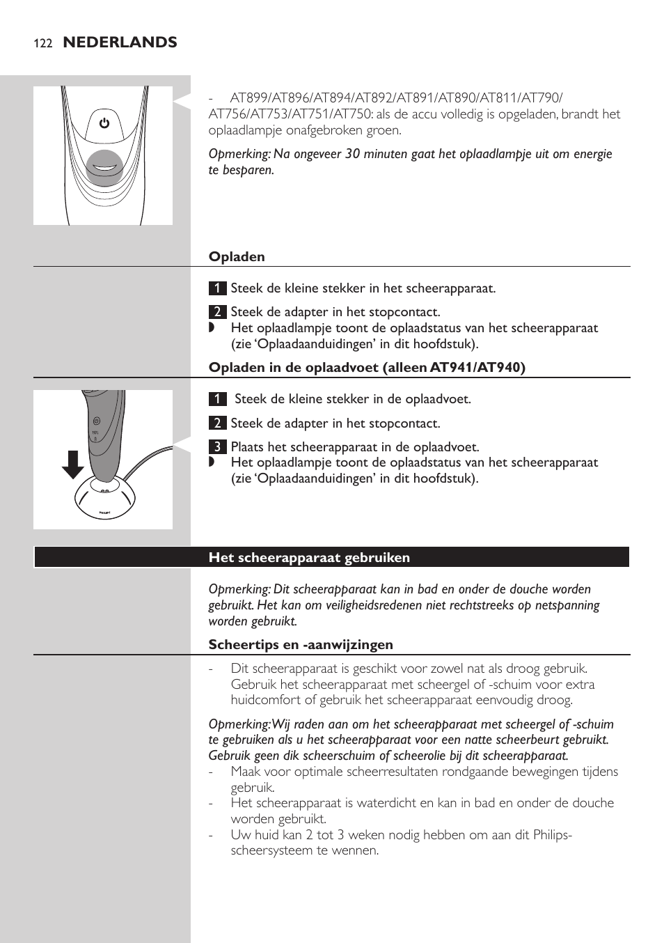 Philips NIVEA AquaTouch afeitadora eléctrica en mojado y seco User Manual | Page 122 / 190