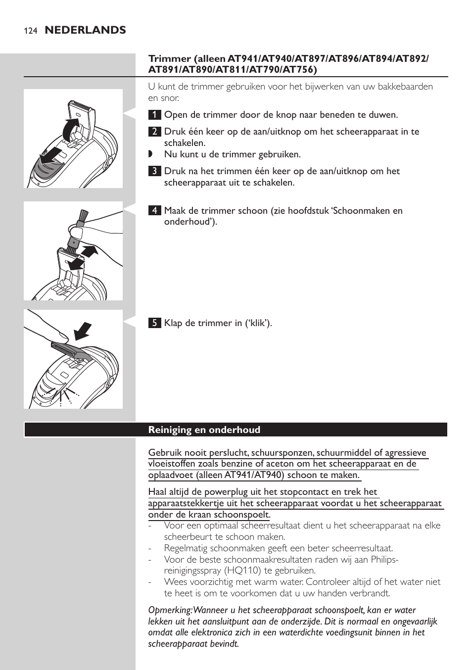 Philips NIVEA AquaTouch afeitadora eléctrica en mojado y seco User Manual | Page 124 / 190