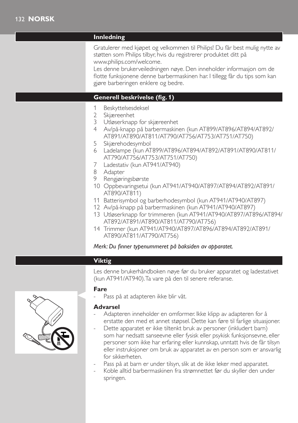 Norsk, Norsk 13 | Philips NIVEA AquaTouch afeitadora eléctrica en mojado y seco User Manual | Page 132 / 190