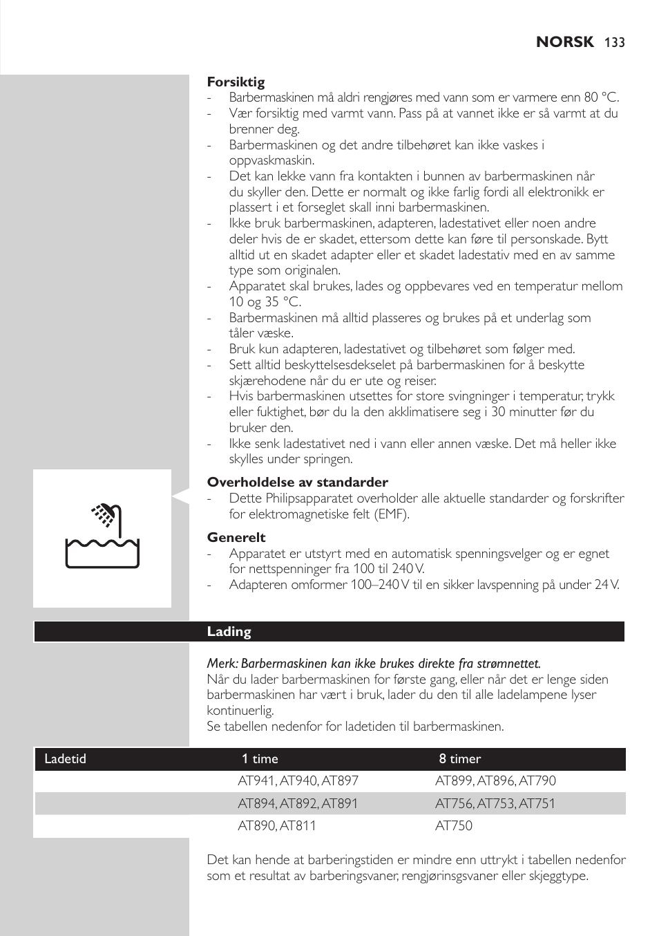 Philips NIVEA AquaTouch afeitadora eléctrica en mojado y seco User Manual | Page 133 / 190