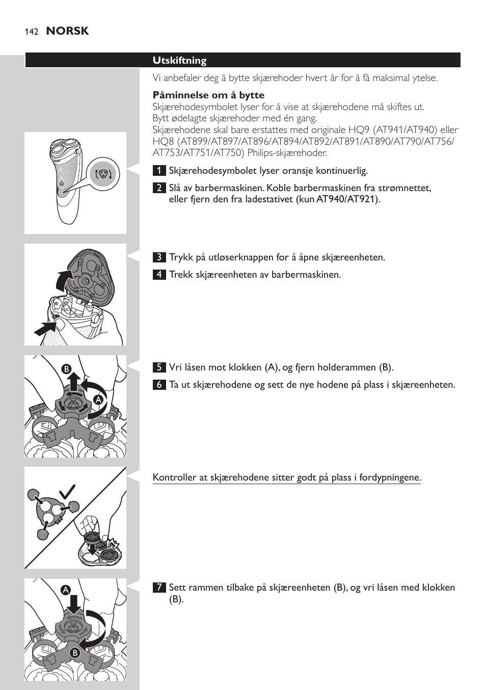 Philips NIVEA AquaTouch afeitadora eléctrica en mojado y seco User Manual | Page 142 / 190