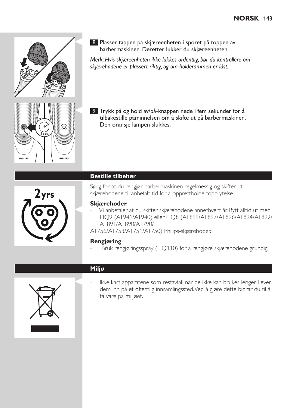 Philips NIVEA AquaTouch afeitadora eléctrica en mojado y seco User Manual | Page 143 / 190