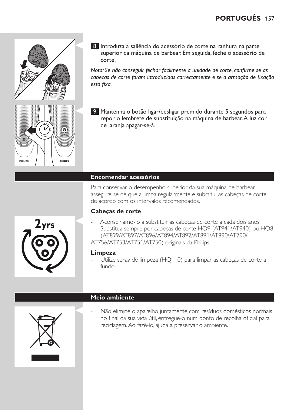 Philips NIVEA AquaTouch afeitadora eléctrica en mojado y seco User Manual | Page 157 / 190