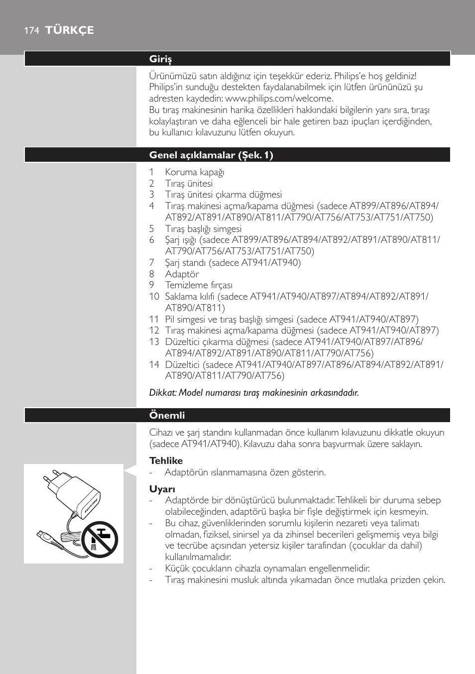 Türkçe, Türkçe 17 | Philips NIVEA AquaTouch afeitadora eléctrica en mojado y seco User Manual | Page 174 / 190