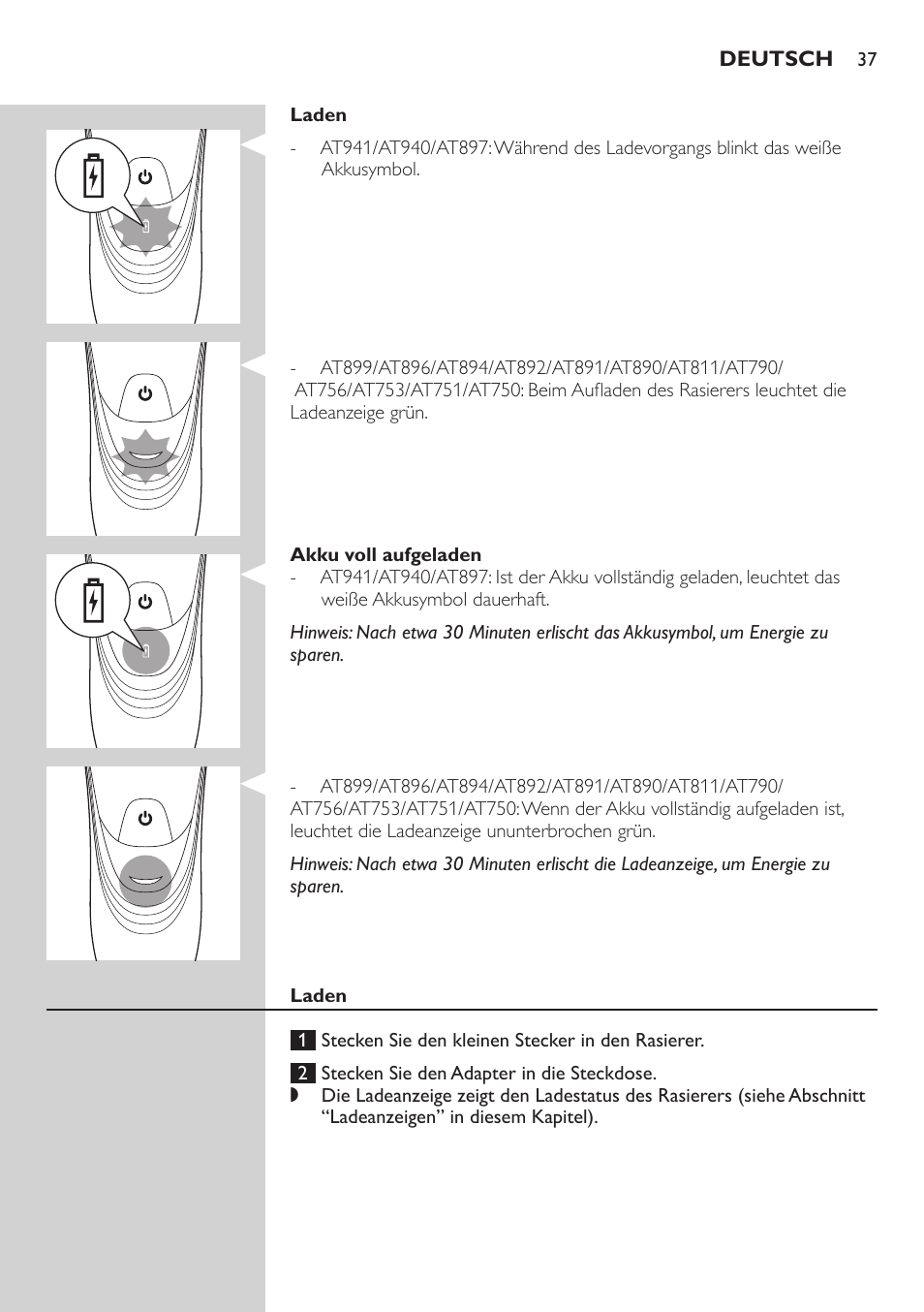 Philips NIVEA AquaTouch afeitadora eléctrica en mojado y seco User Manual | Page 37 / 190