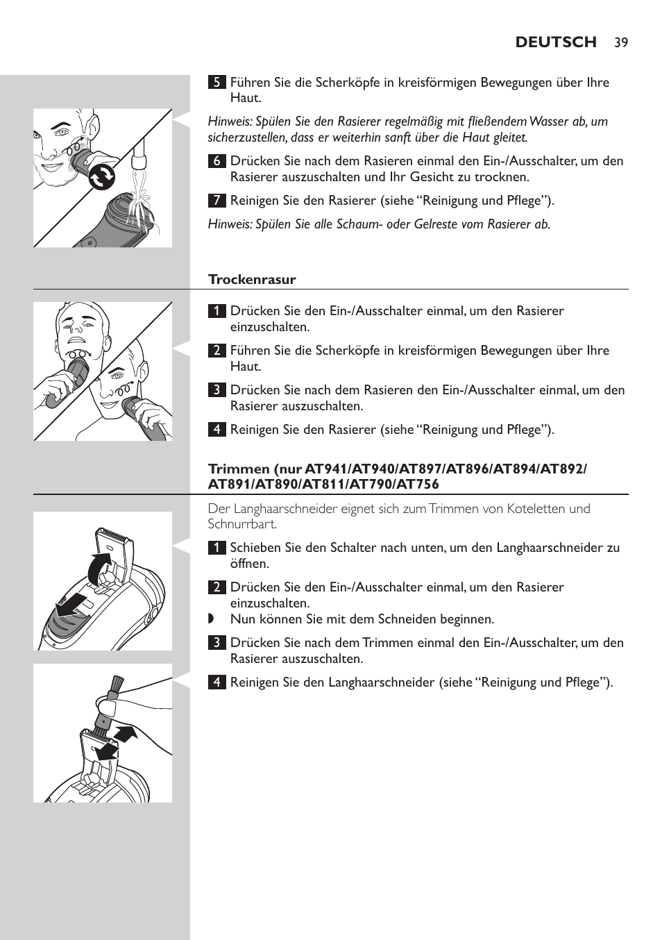 Philips NIVEA AquaTouch afeitadora eléctrica en mojado y seco User Manual | Page 39 / 190