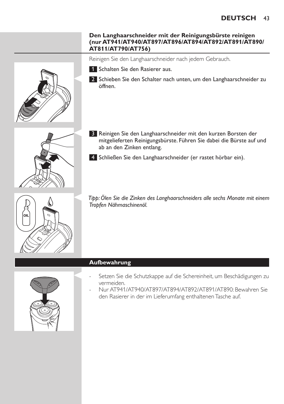 Philips NIVEA AquaTouch afeitadora eléctrica en mojado y seco User Manual | Page 43 / 190