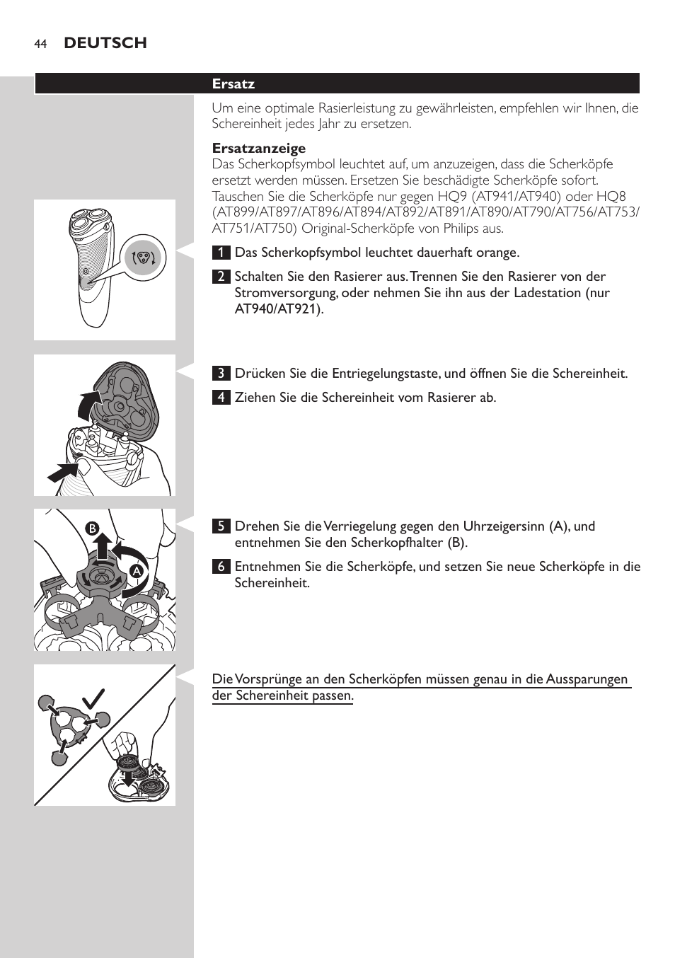 Philips NIVEA AquaTouch afeitadora eléctrica en mojado y seco User Manual | Page 44 / 190